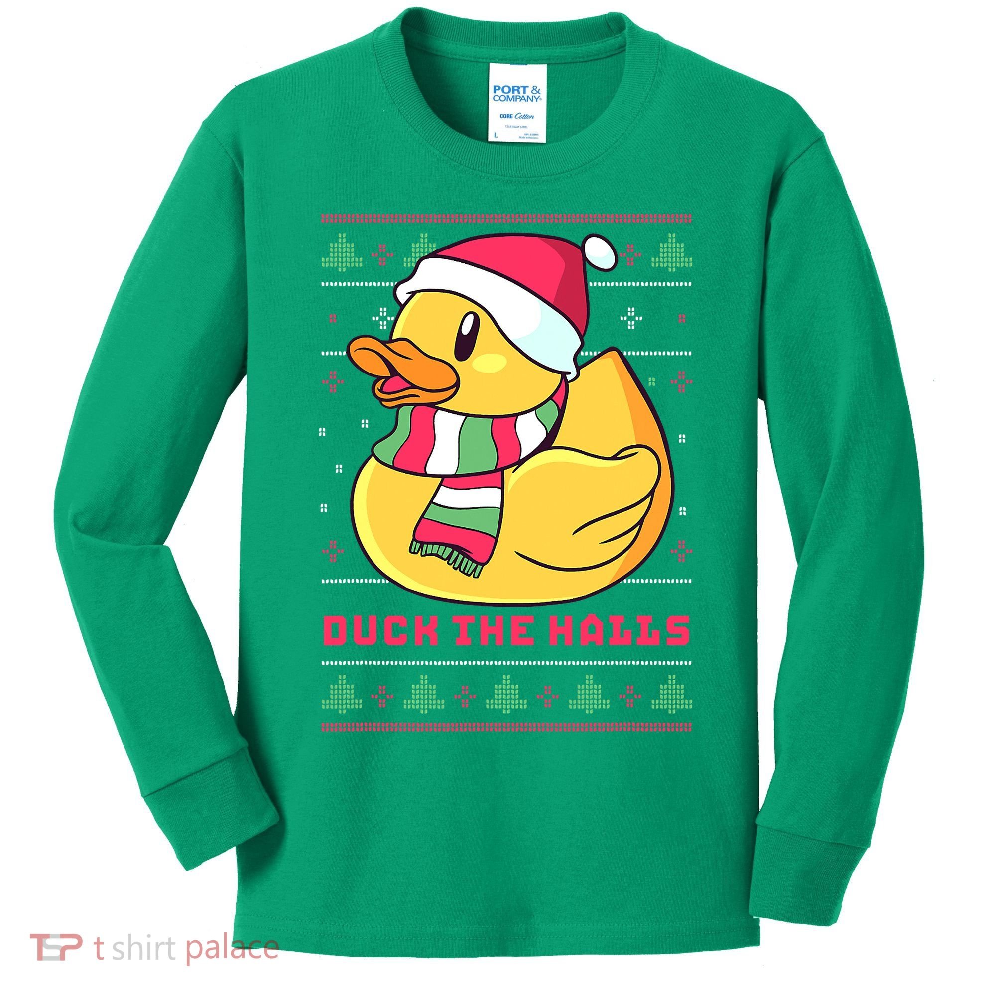 Funny and Cute Duck Puns Merry Christmas Duck The Halls Kids Long Sleeve Shirt