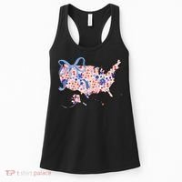 Floral America Coquette Bow USA Map 4th Of July Patriotic Women's Tank Top thumb 0