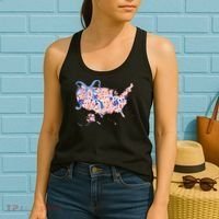 Floral America Coquette Bow USA Map 4th Of July Patriotic Women's Tank Top thumb 2