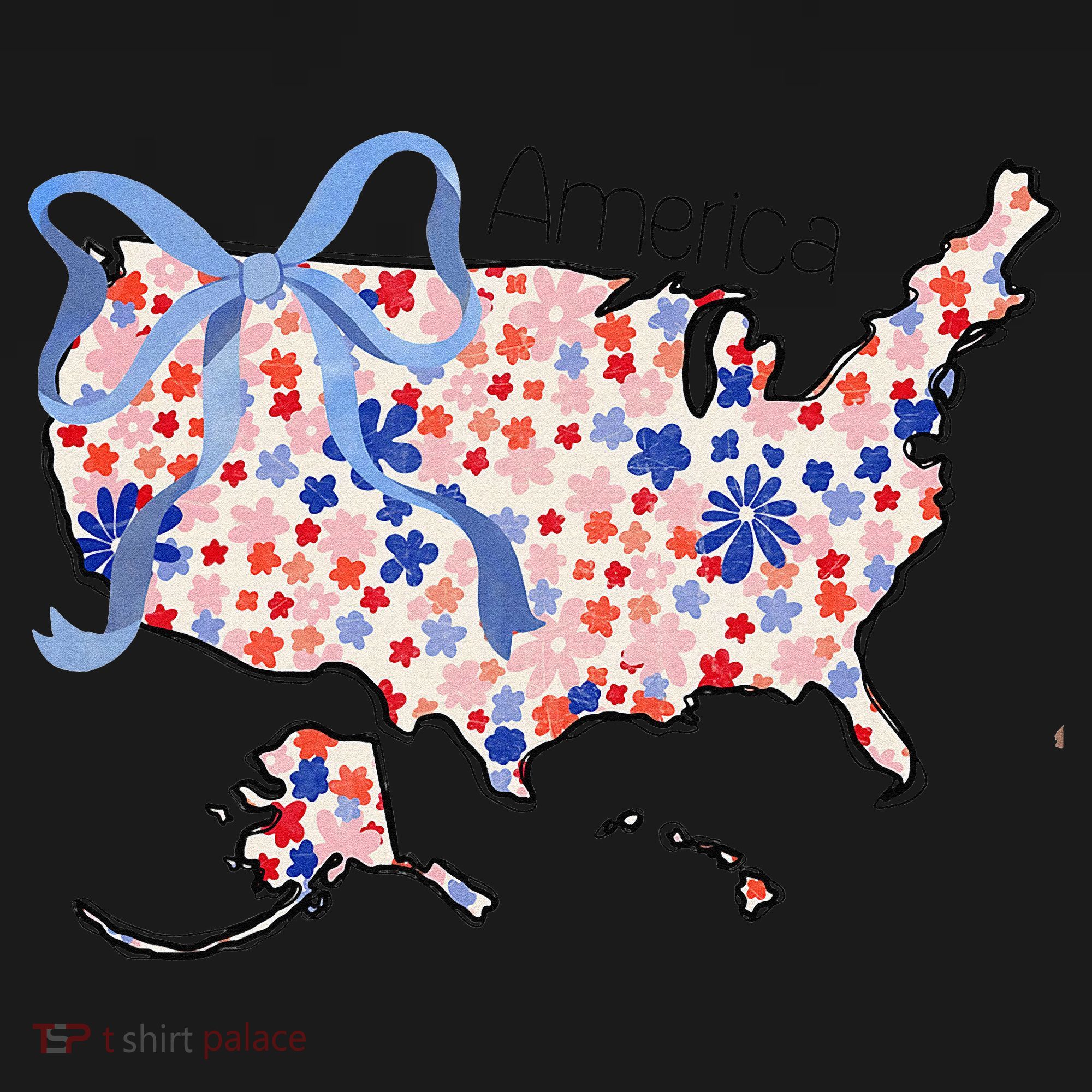 Floral America Coquette Bow USA Map 4th Of July Patriotic Women's Tank Top