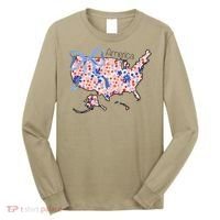 Floral America Coquette Bow USA Map 4th Of July Patriotic Long Sleeve Shirt thumb 0