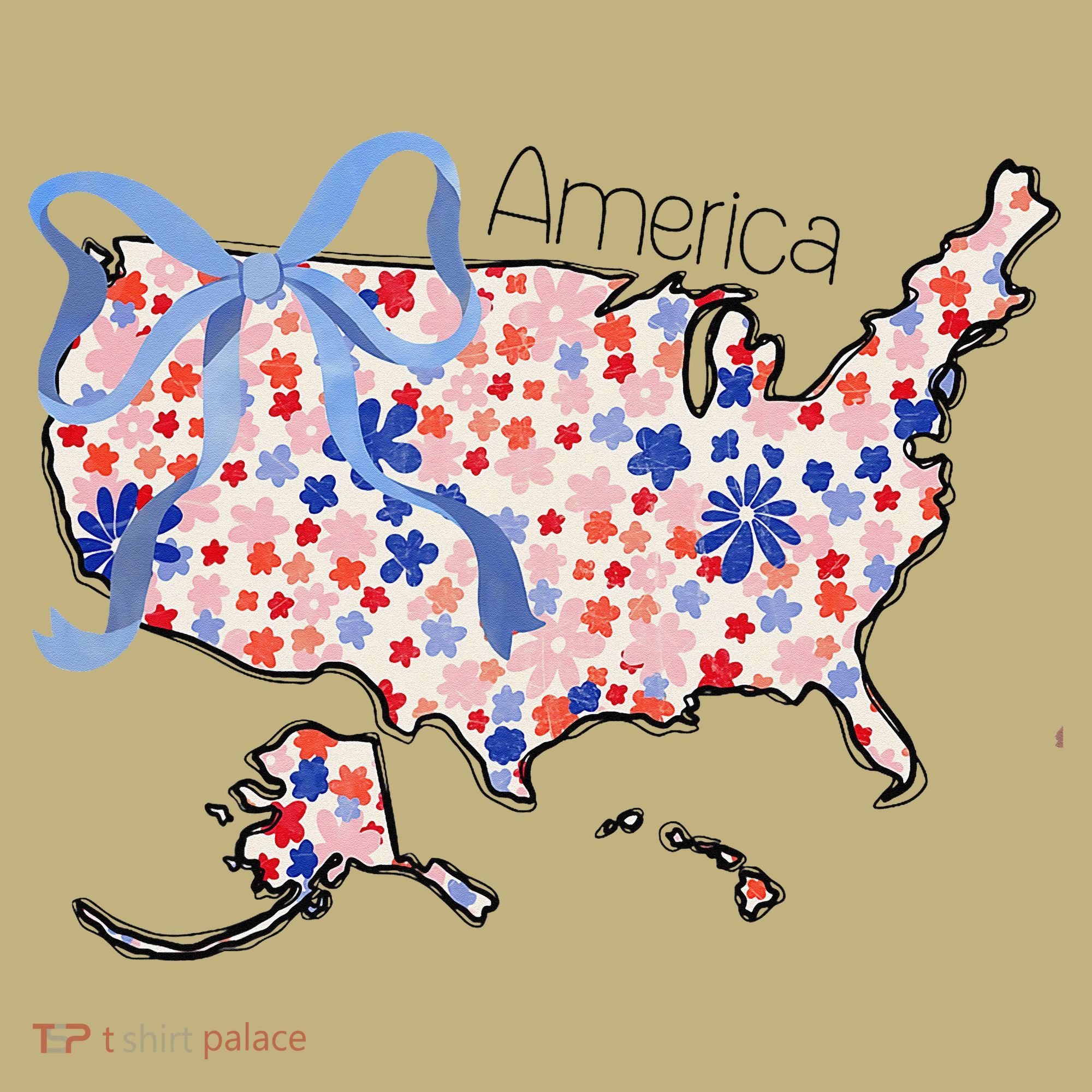 Floral America Coquette Bow USA Map 4th Of July Patriotic Long Sleeve Shirt