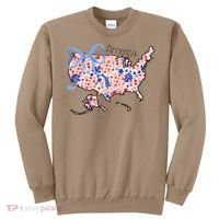 Floral America Coquette Bow USA Map 4th Of July Patriotic Sweatshirt thumb 0