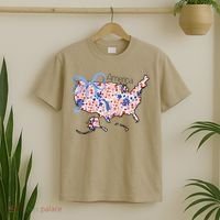 Floral America Coquette Bow USA Map 4th Of July Patriotic T-Shirt thumb 2