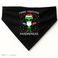 Funny Alien Christmas Cool Gift Merry Christmas Pew Madafakas Funny Gift USA-Made Doggie Bandana thumb 0