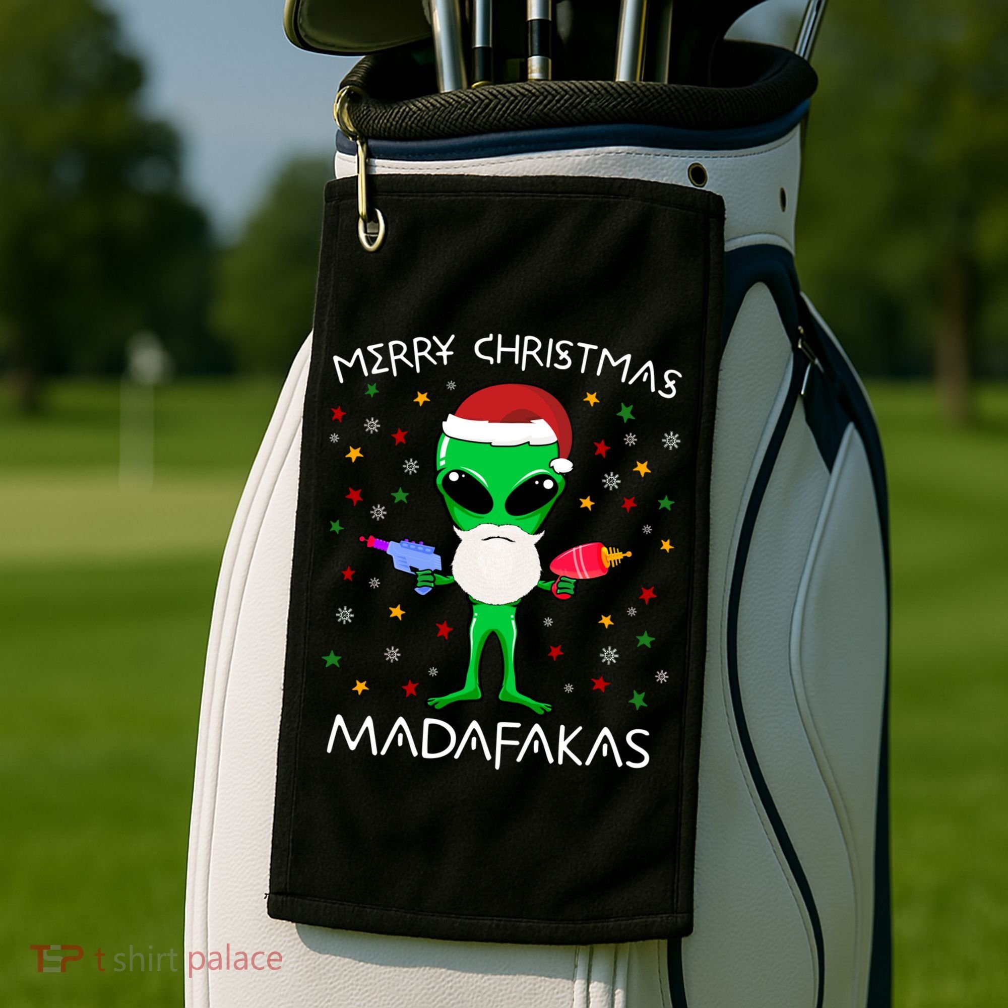 Funny Alien Christmas Cool Gift Merry Christmas Pew Madafakas Funny Gift Golf Towel