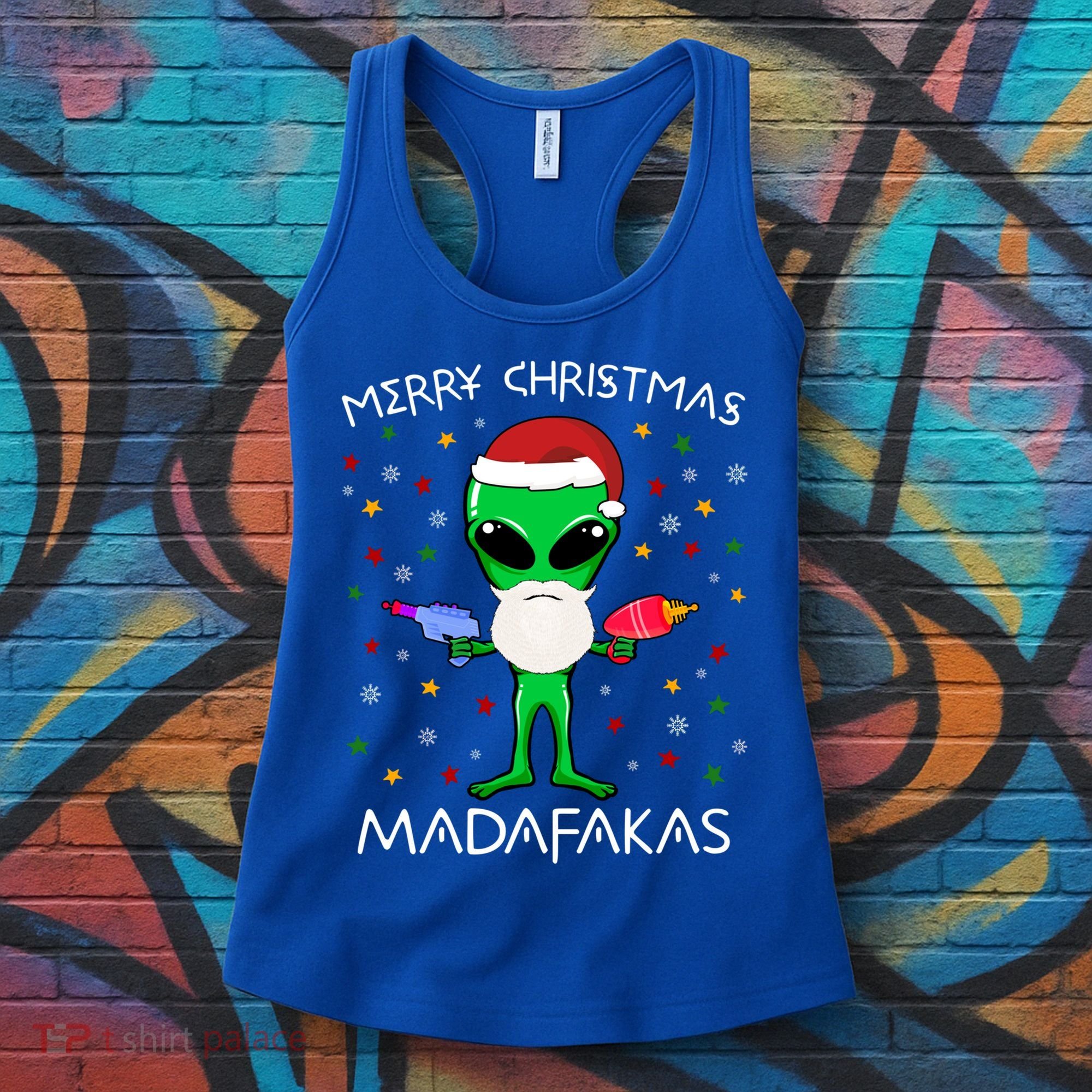 Funny Alien Christmas Cool Gift Merry Christmas Pew Madafakas Funny Gift Women's Tank Top
