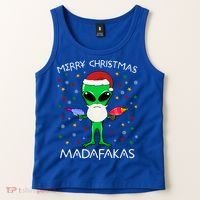 Funny Alien Christmas Cool Gift Merry Christmas Pew Madafakas Funny Gift Tank Top thumb 2