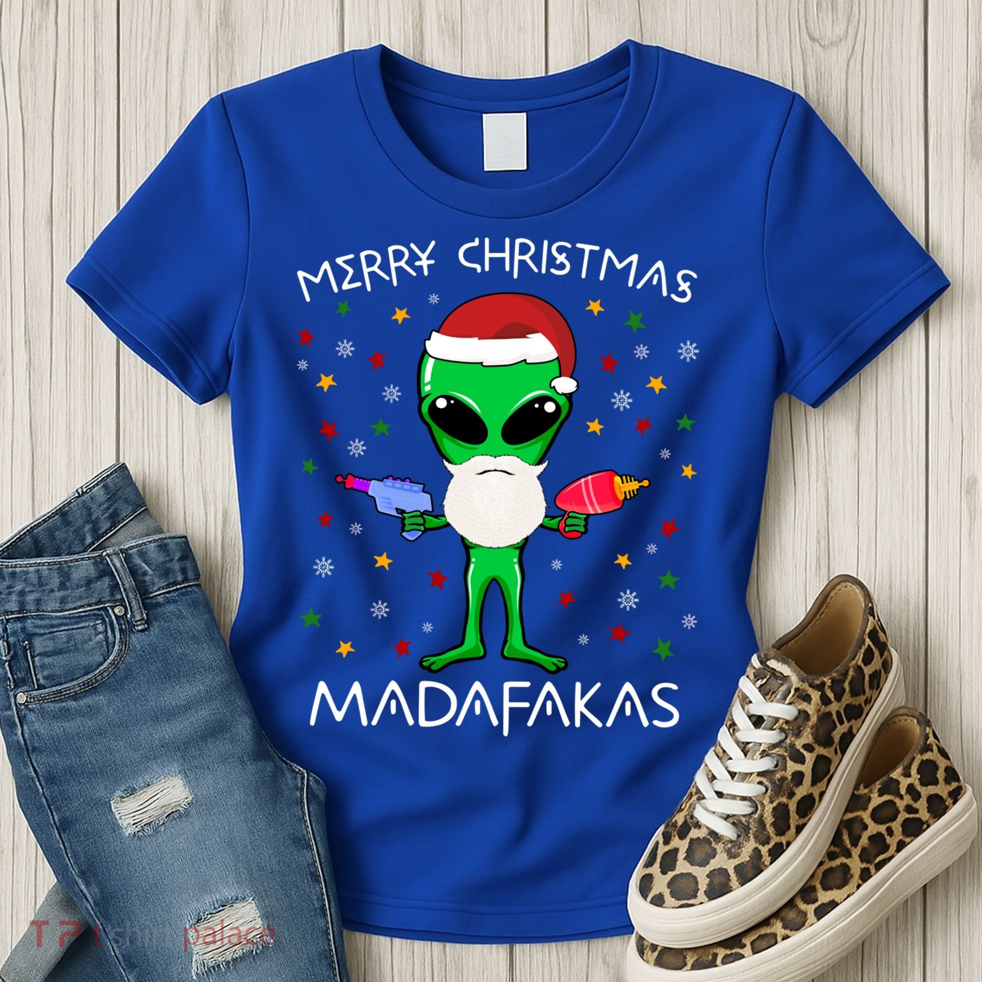 Funny Alien Christmas Cool Gift Merry Christmas Pew Madafakas Funny Gift Women's T-Shirt