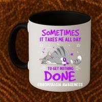 Fibromyalgia Awareness Cat Ribbon Gift Coffee Mug thumb 2