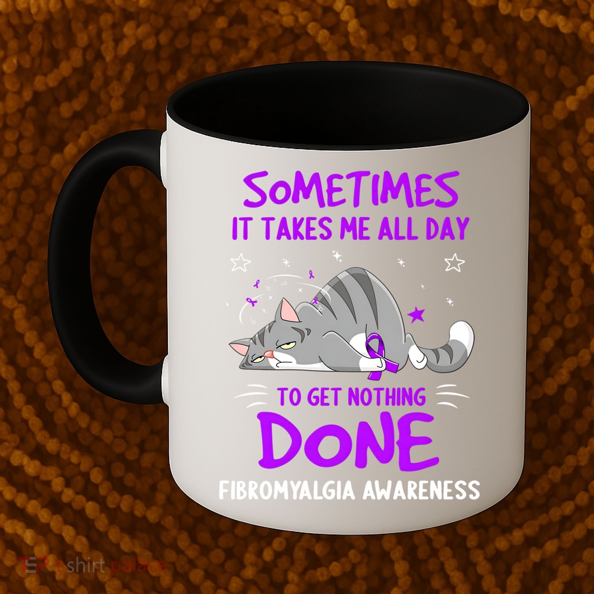 Fibromyalgia Awareness Cat Ribbon Gift Coffee Mug