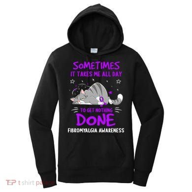 Fibromyalgia Awareness Cat Ribbon Gift Women's Hoodie