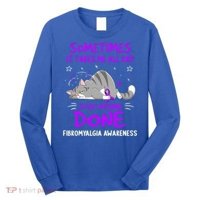 Fibromyalgia Awareness Cat Ribbon Gift Long Sleeve Shirt