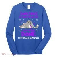 Fibromyalgia Awareness Cat Ribbon Gift Long Sleeve Shirt thumb 0