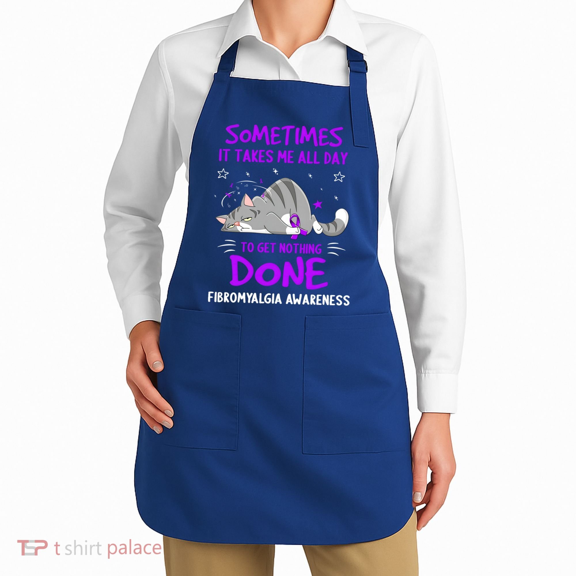 Fibromyalgia Awareness Cat Ribbon Gift Apron
