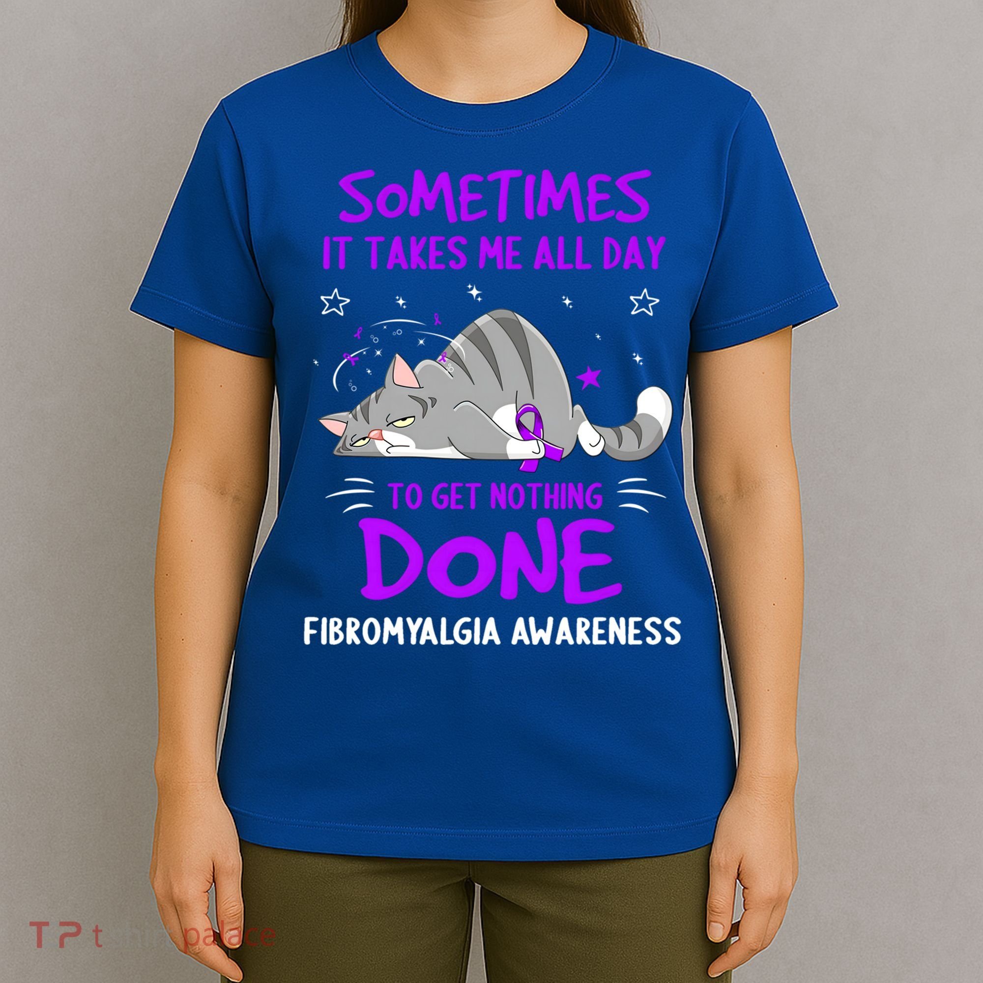 Fibromyalgia Awareness Cat Ribbon Gift T-Shirt