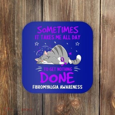 Fibromyalgia Awareness Cat Ribbon Gift Coaster