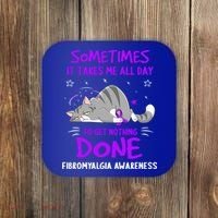 Fibromyalgia Awareness Cat Ribbon Gift Coaster thumb 0