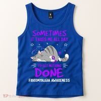 Fibromyalgia Awareness Cat Ribbon Gift Tank Top thumb 2