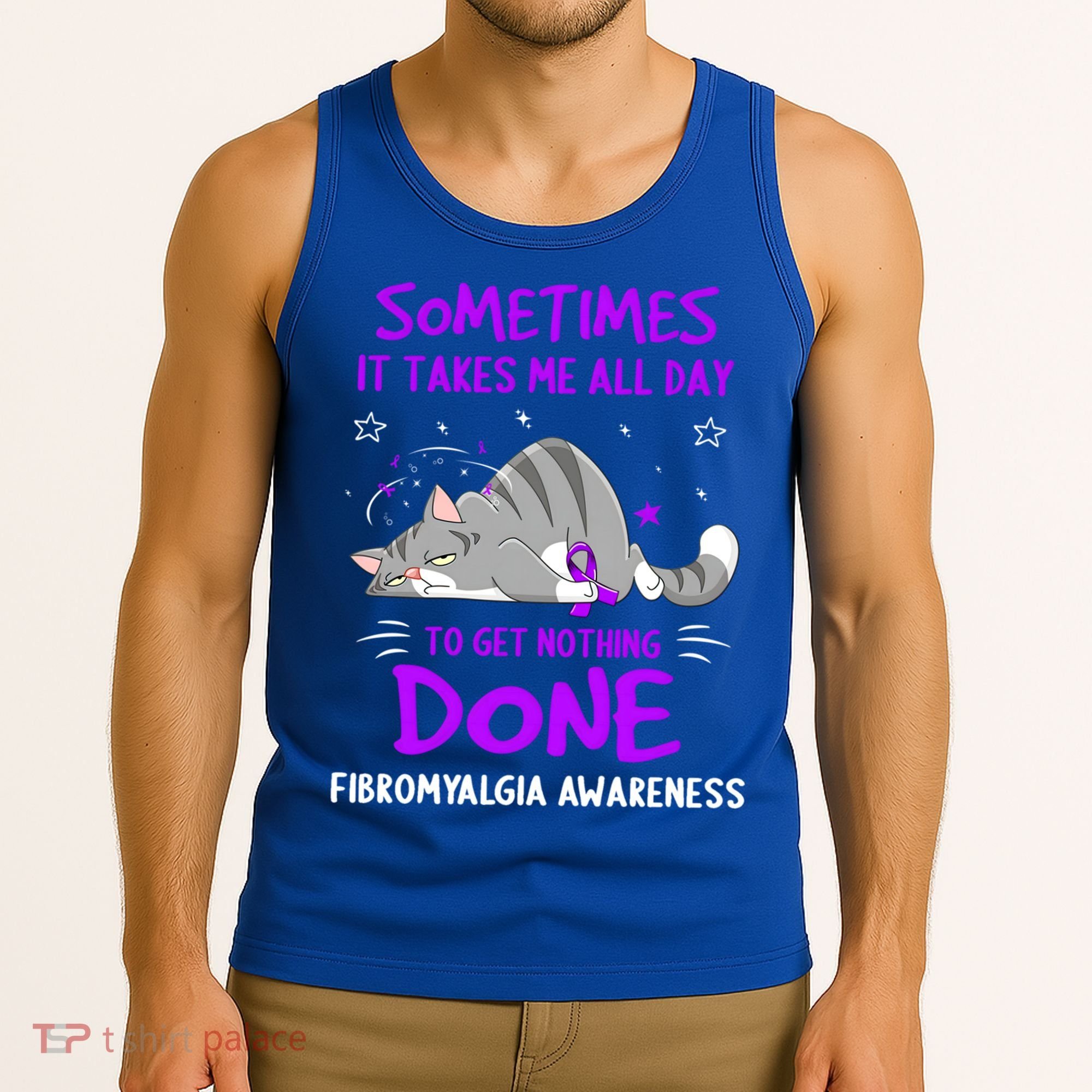 Fibromyalgia Awareness Cat Ribbon Gift Tank Top