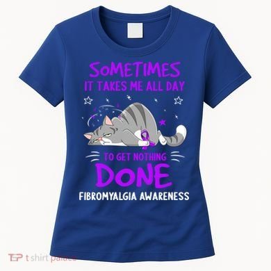 Fibromyalgia Awareness Cat Ribbon Gift Women's T-Shirt