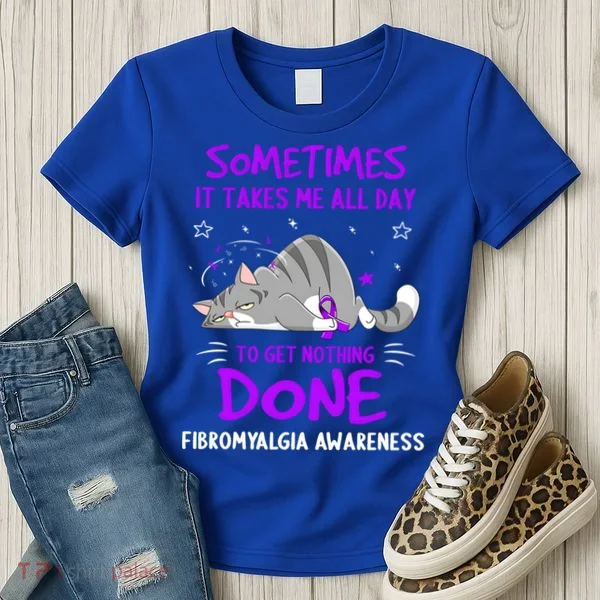 Fibromyalgia Awareness Cat Ribbon Gift Women's T-Shirt