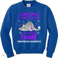 Fibromyalgia Awareness Cat Ribbon Gift Kids Sweatshirt thumb 0