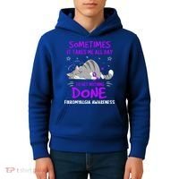 Fibromyalgia Awareness Cat Ribbon Gift Kids Hoodie thumb 4