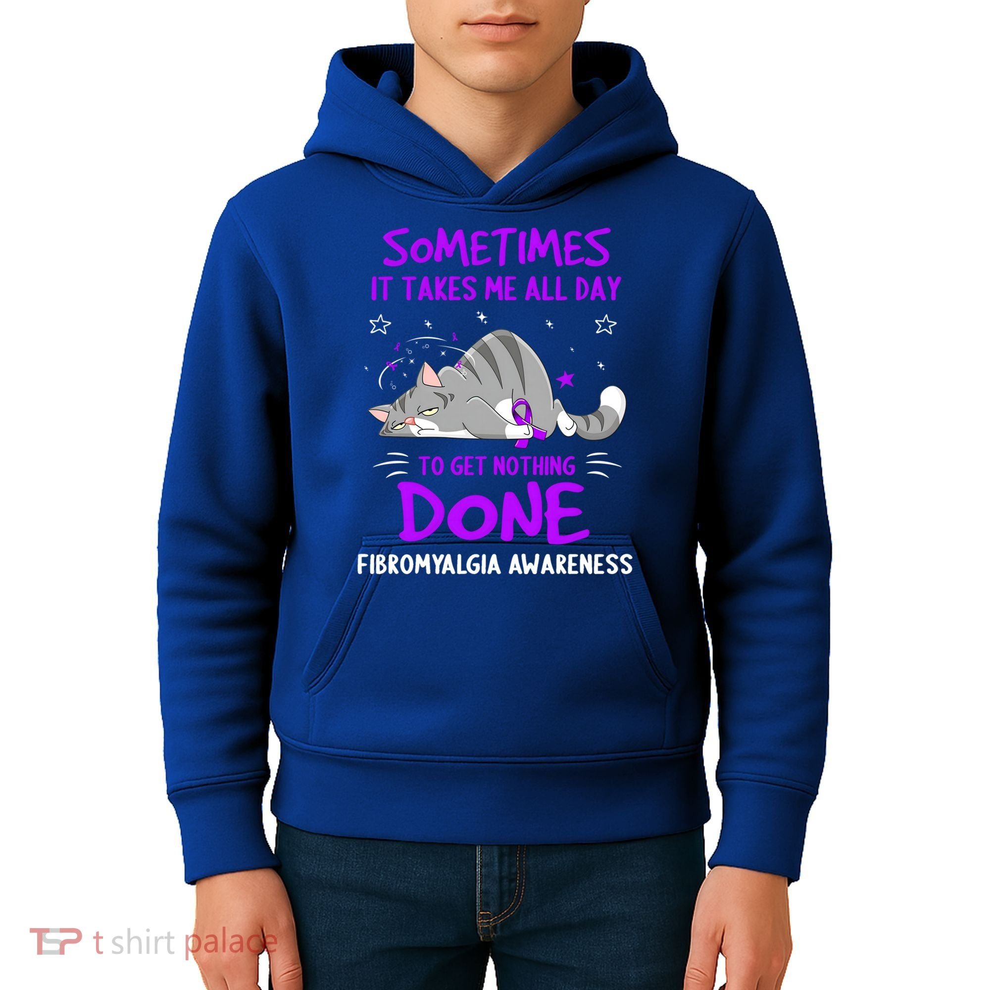 Fibromyalgia Awareness Cat Ribbon Gift Kids Hoodie
