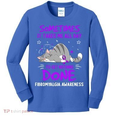 Fibromyalgia Awareness Cat Ribbon Gift Kids Long Sleeve Shirt