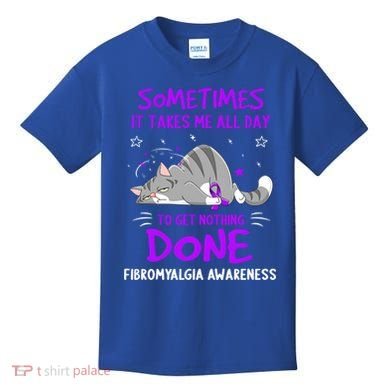 Fibromyalgia Awareness Cat Ribbon Gift Kids T-Shirt