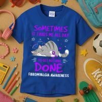 Fibromyalgia Awareness Cat Ribbon Gift Kids T-Shirt thumb 3