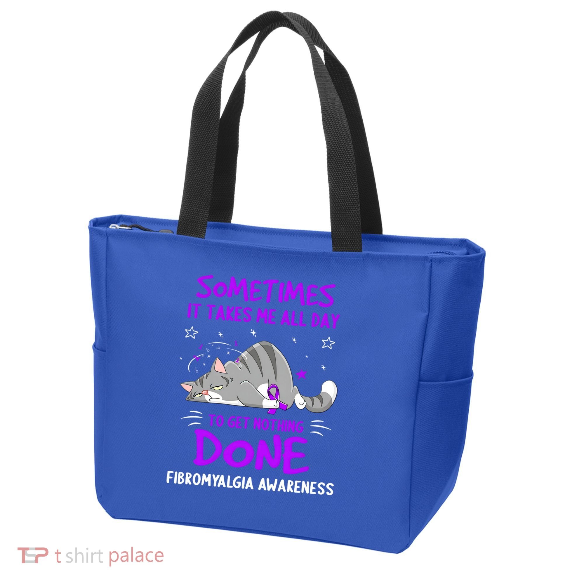 Fibromyalgia Awareness Cat Ribbon Gift Tote Bag