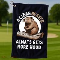 Funny A Clean Beaver Always Gets More Wood Beaver Lover Golf Towel thumb 1