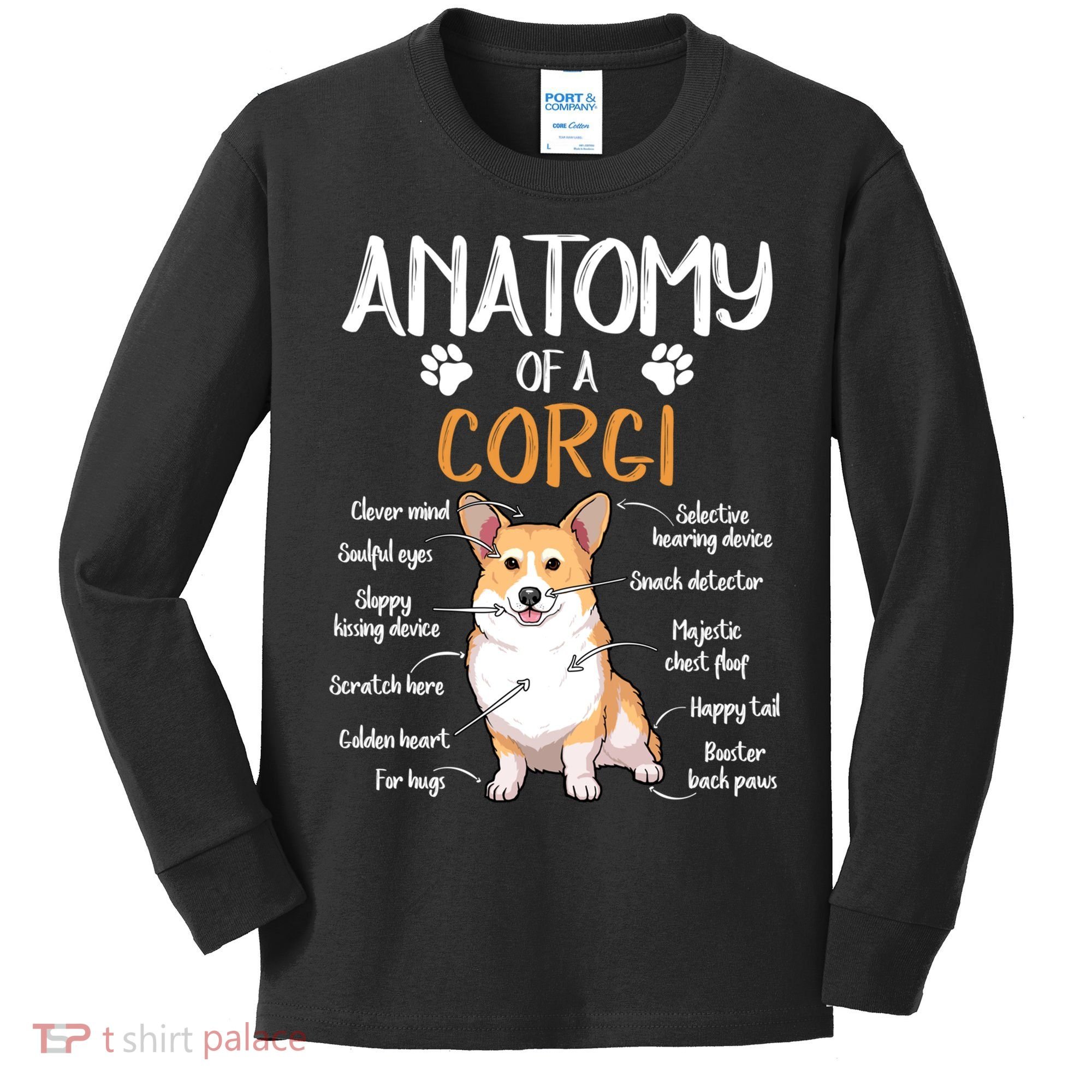Funny Anatomy Corgi Dog Lover Gift Kids Long Sleeve Shirt