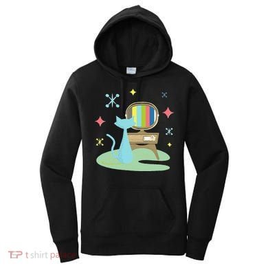 Funny Atomic Cat Watching Retro Television With Vintage Vib Women's Hoodie