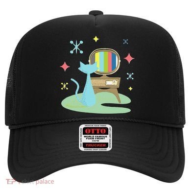 Funny Atomic Cat Watching Retro Television With Vintage Vib Hat