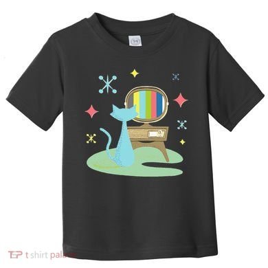 Funny Atomic Cat Watching Retro Television With Vintage Vib Toddler T-Shirt