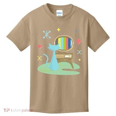 Funny Atomic Cat Watching Retro Television With Vintage Vib Kids T-Shirt