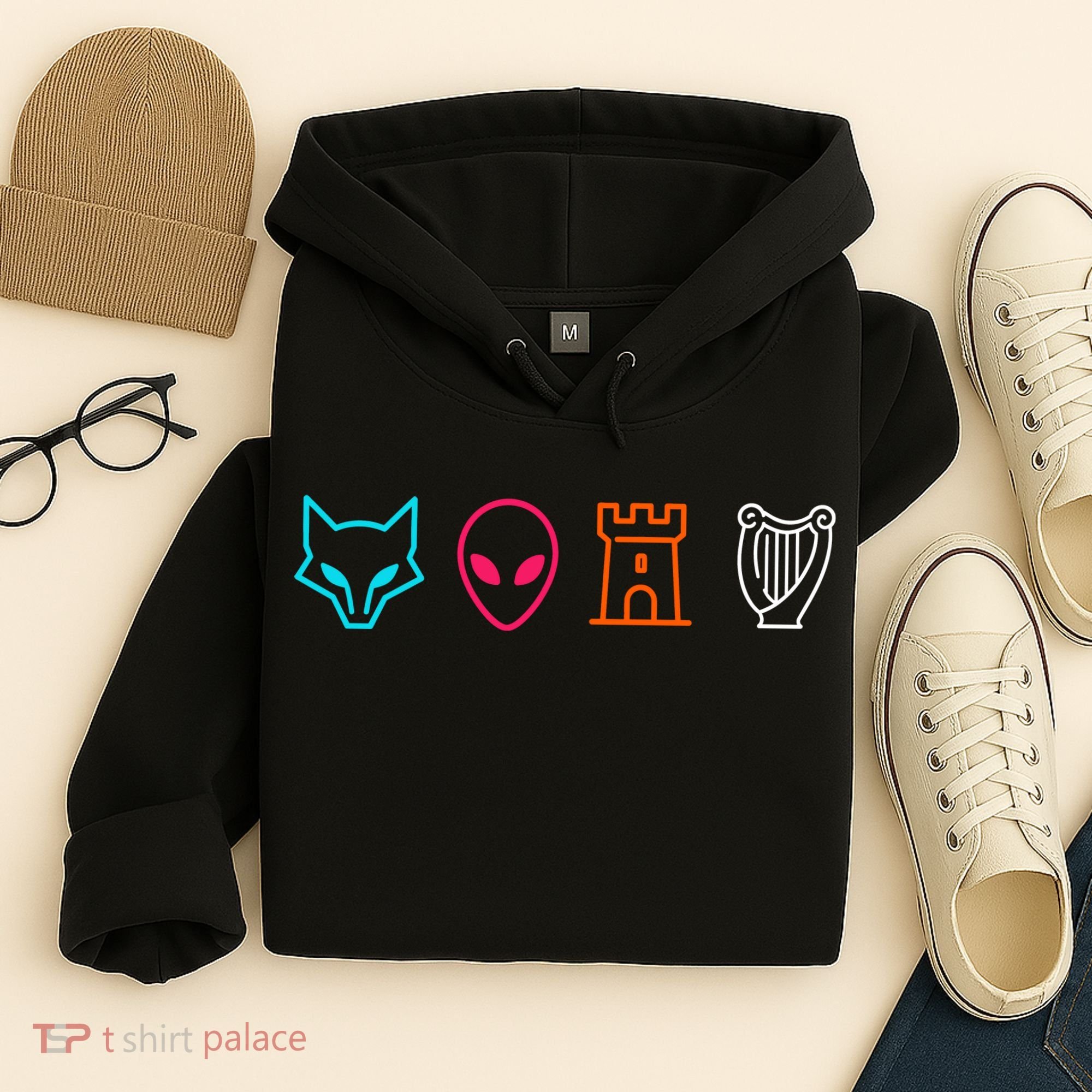 Fox Alien Castle Harp Mystic Icons Emblem Hoodie
