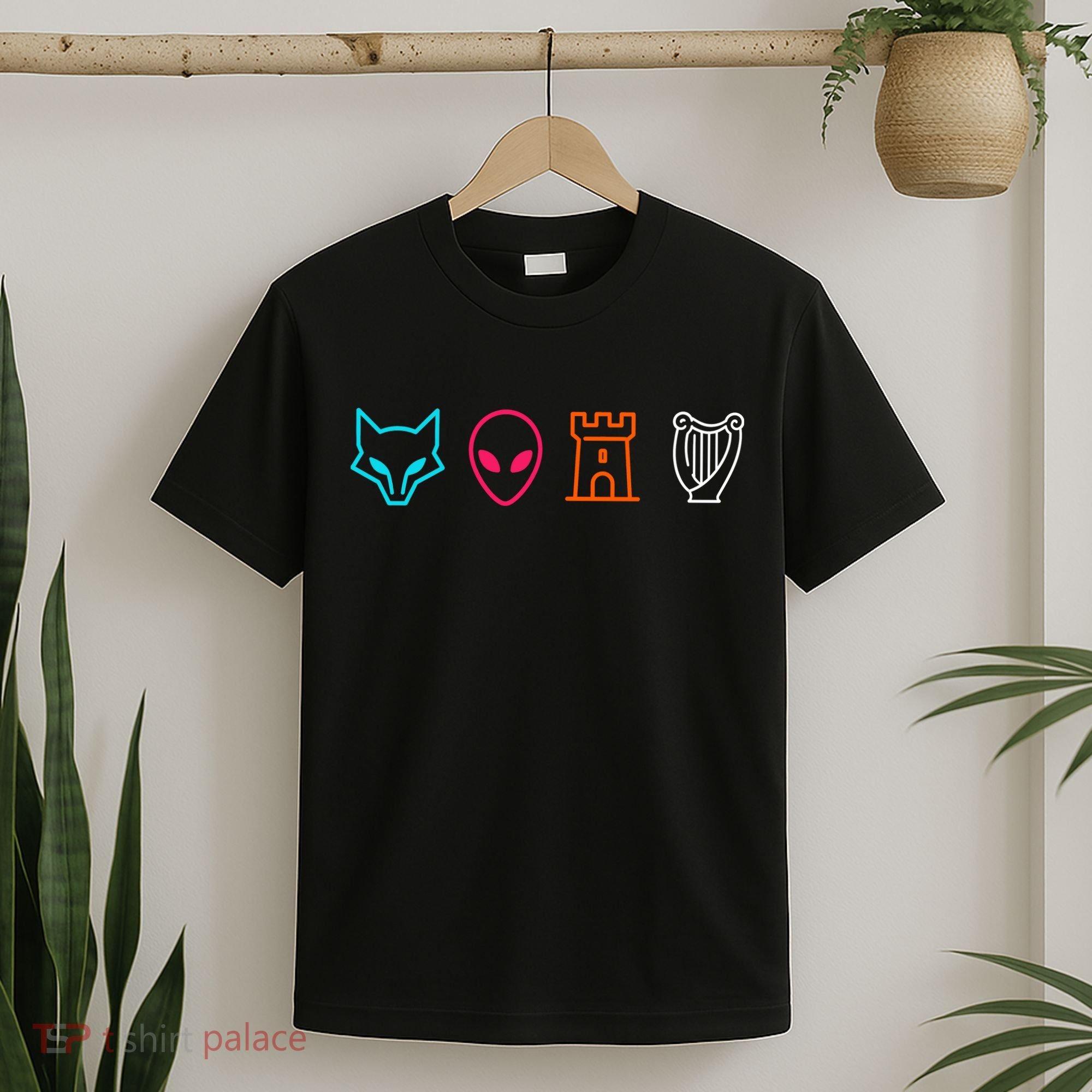 Fox Alien Castle Harp Mystic Icons Emblem T-Shirt