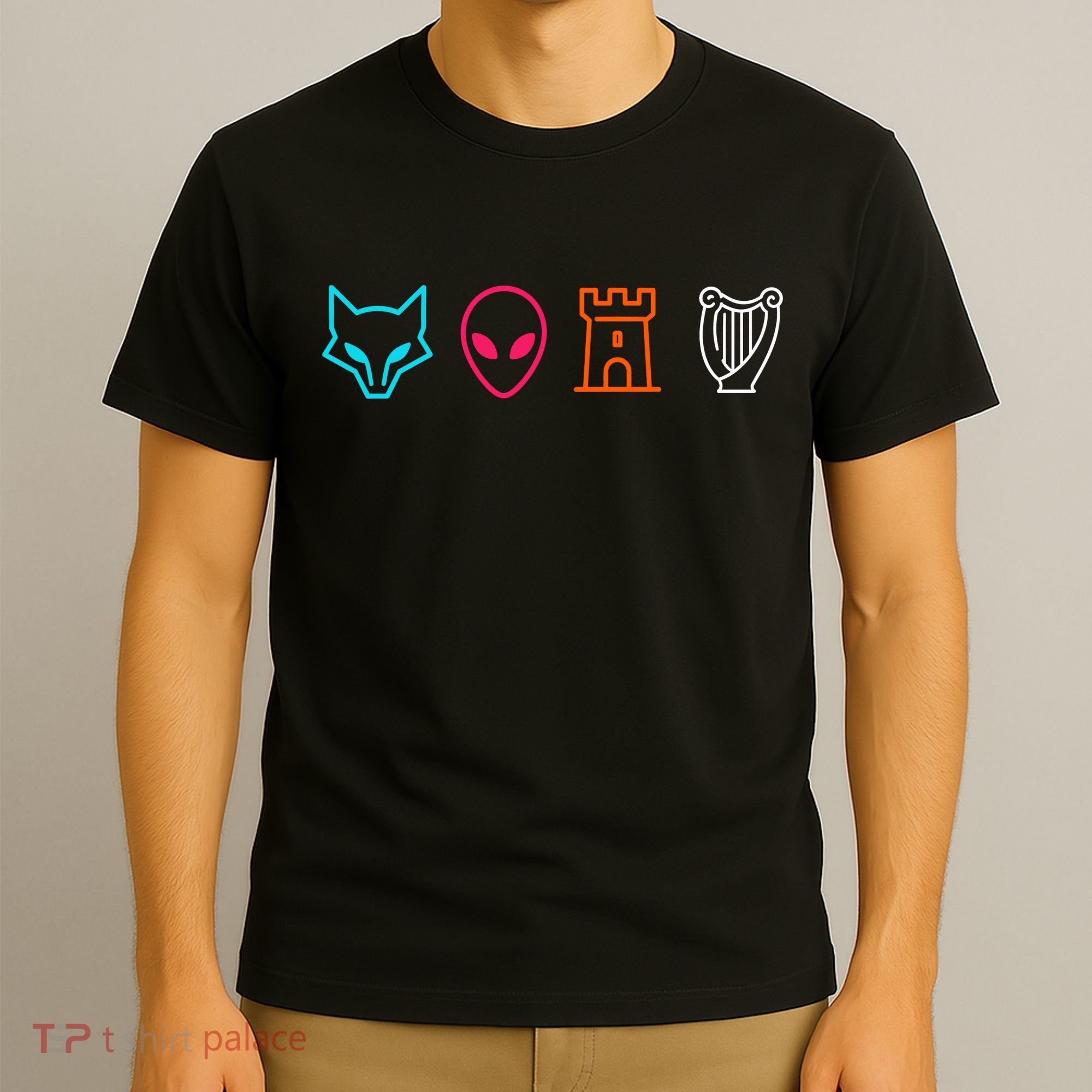 Fox Alien Castle Harp Mystic Icons Emblem T-Shirt