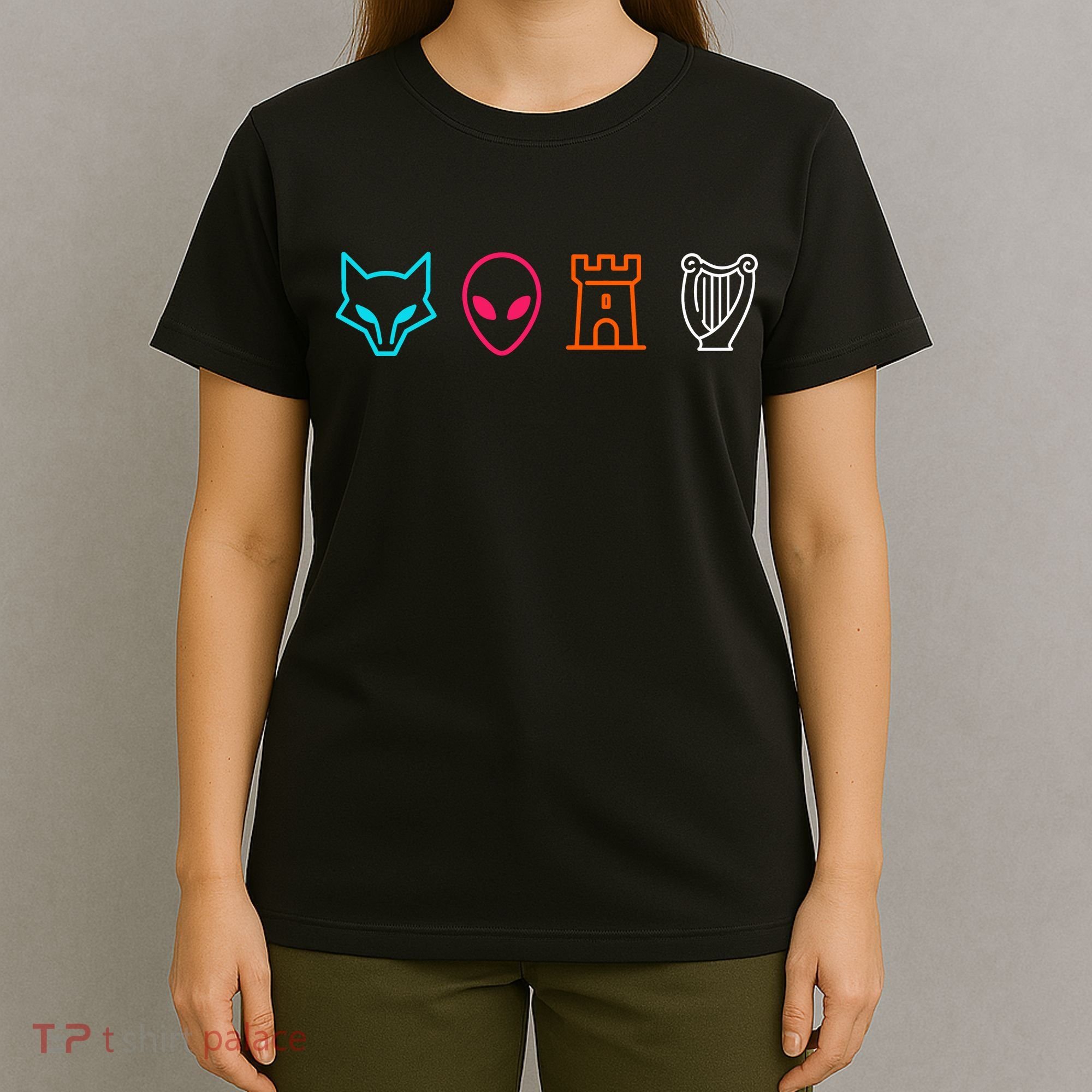 Fox Alien Castle Harp Mystic Icons Emblem T-Shirt