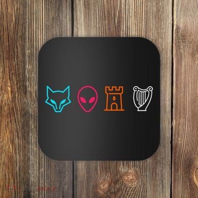 Fox Alien Castle Harp Mystic Icons Emblem Coaster