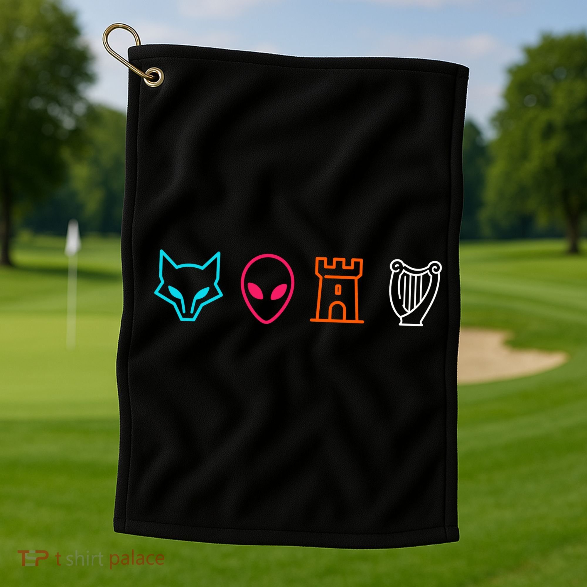 Fox Alien Castle Harp Mystic Icons Emblem Golf Towel