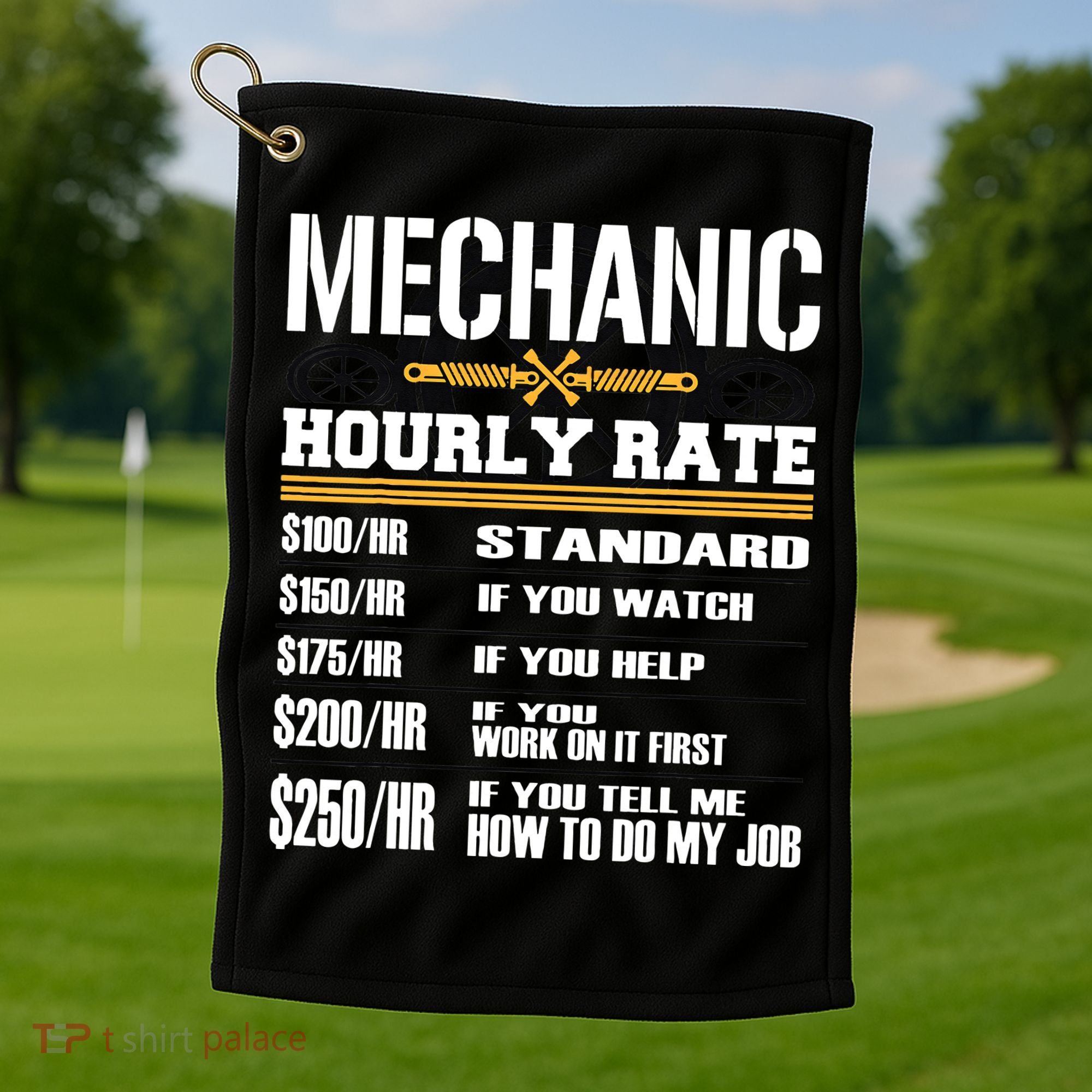Funny Auto Car Mechanic Hourly Rate Best Gift Idea Golf Towel