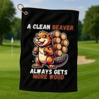 Funny A Clean Beaver Always Gets More Wood Golf Towel thumb 1