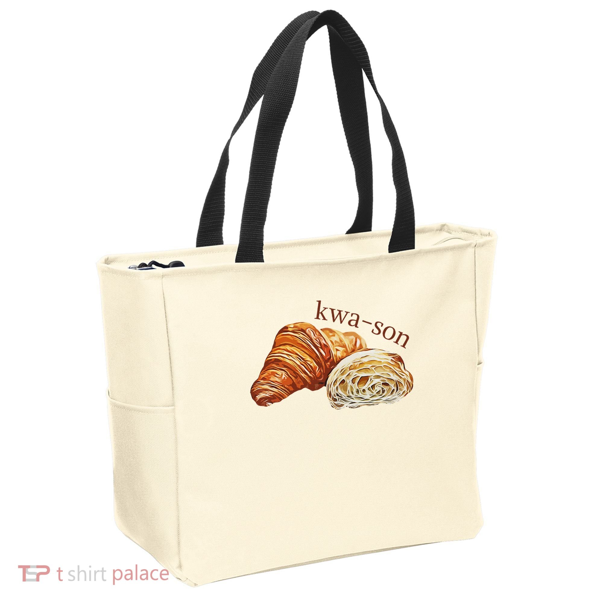 French Accents Croissant Lover Kwa Son Cute Funny Cotton Polyeste Tote Bag