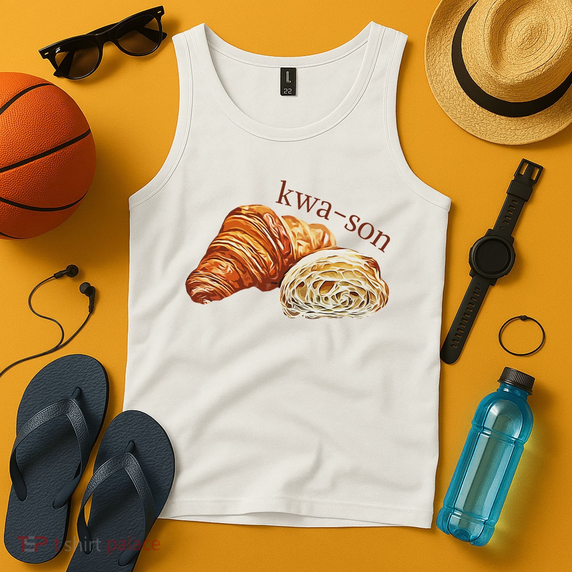 French Accents Croissant Lover Kwa Son Cute Funny Cotton Polyeste Tank Top
