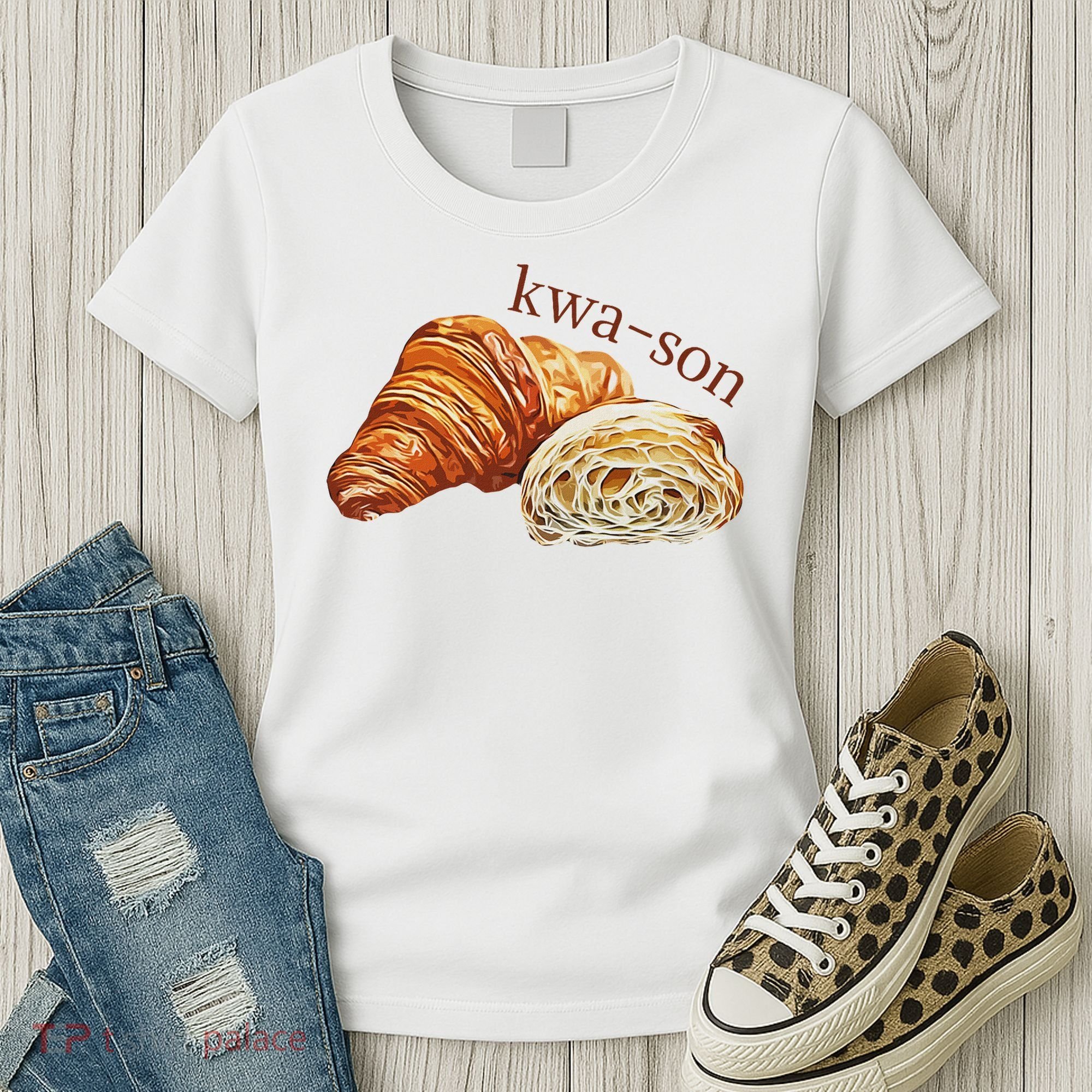 French Accents Croissant Lover Kwa Son Cute Funny Cotton Polyeste Women's T-Shirt